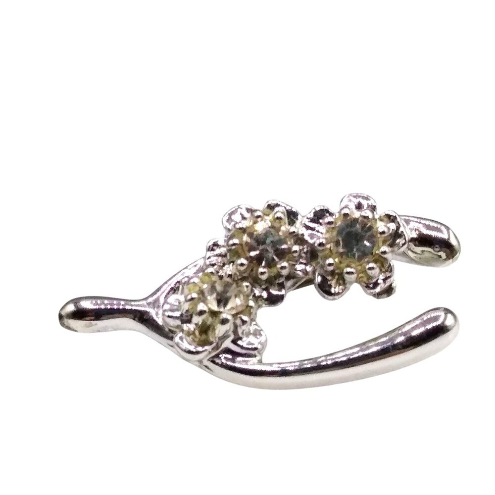 Vintage Wishbone Brooch with Clear Crystals, Silver Tone Thanksgiving Jewelry
